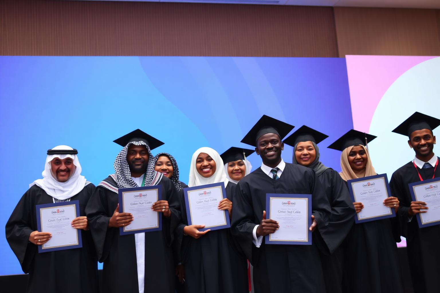 خريجون يحملون شهاداتهم في حفل التخرج